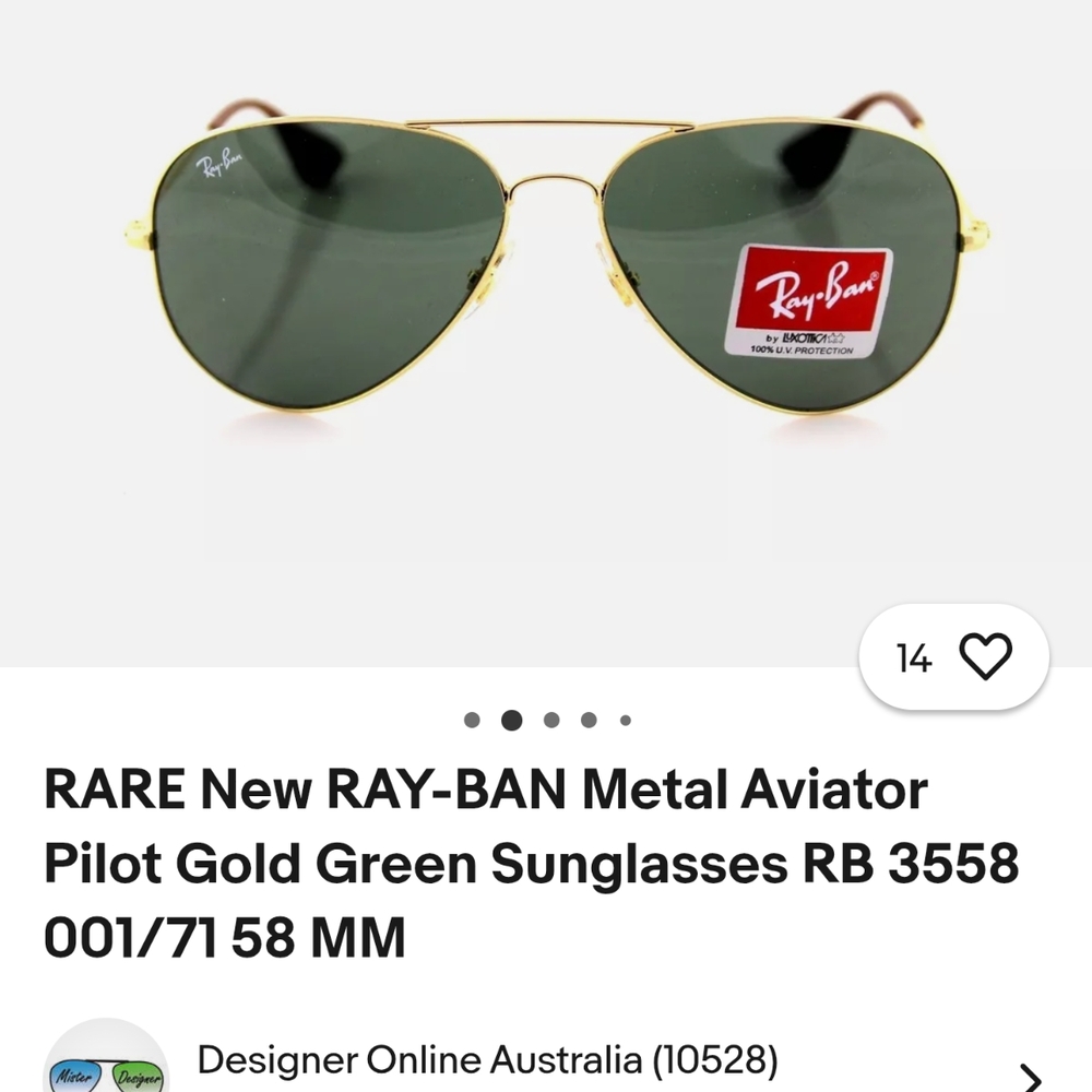 Ray-Ban Gold and Green Aviator Sunglasses